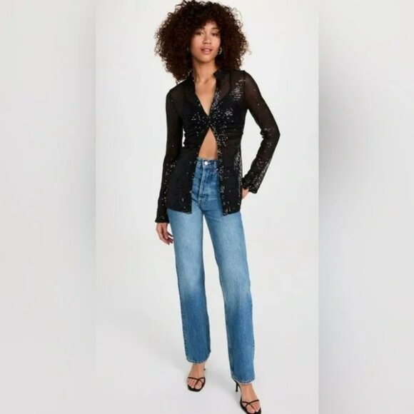 Free People Sequin Shirtee in Black.  SZ XL - Picture 2 of 5